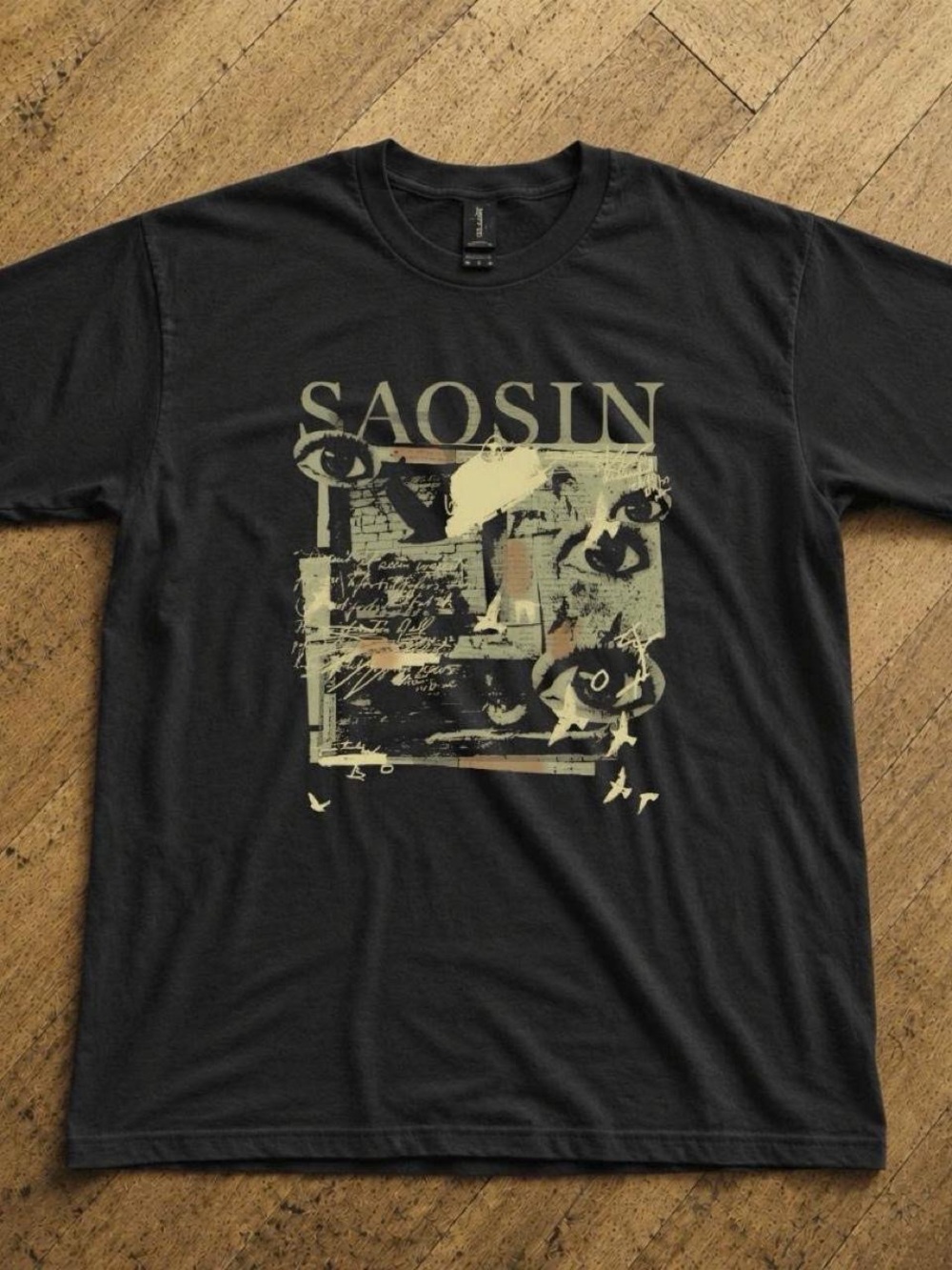 Gildan Black Saosin Graphic Tee with Pale Olive Print